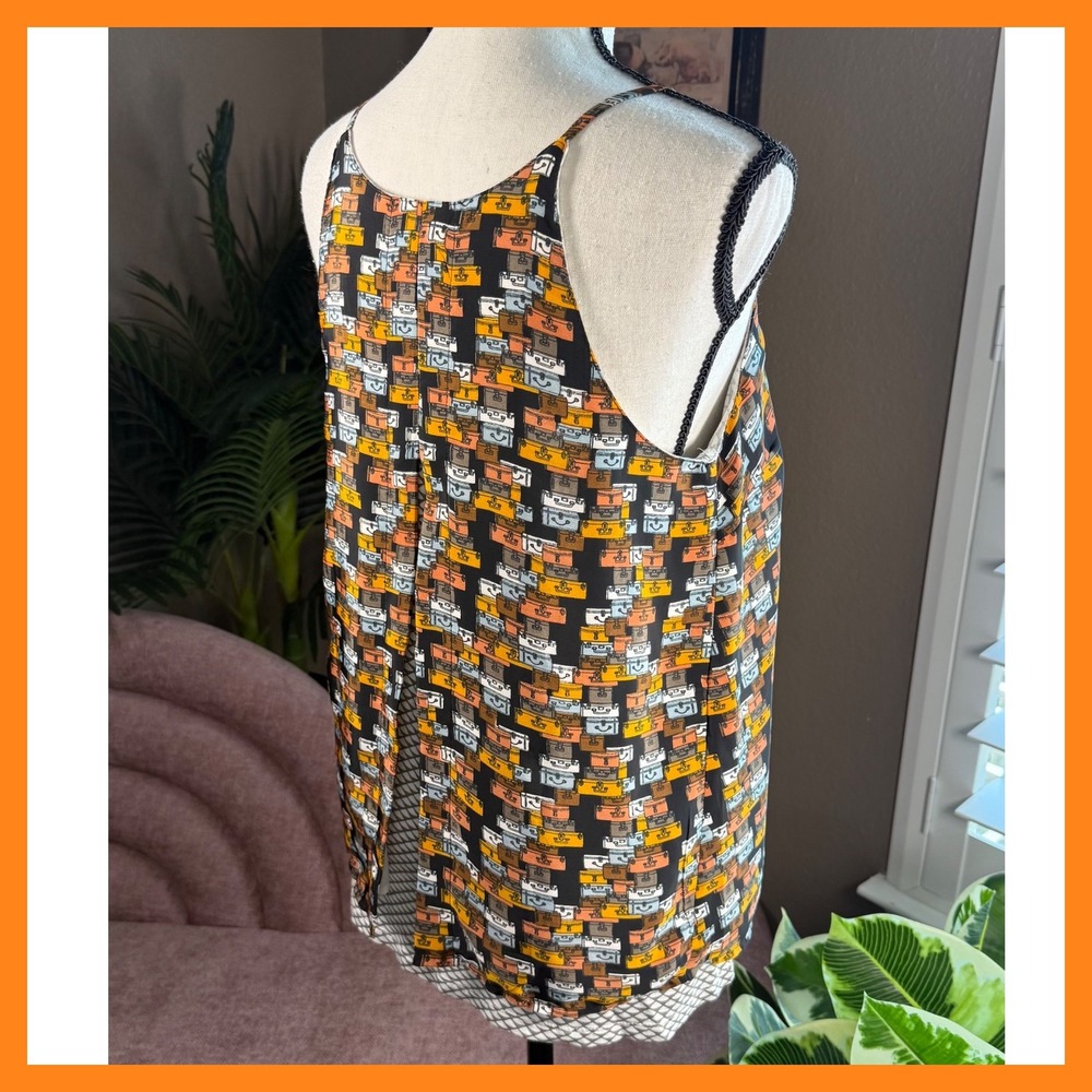 Porridge Tank Top Suitcase Print Sleeveless Black Orange Travel Vacation Size S - Picture 6 of 14